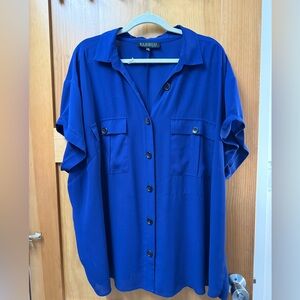 Eloquii Sheer Royal Blue Button Down